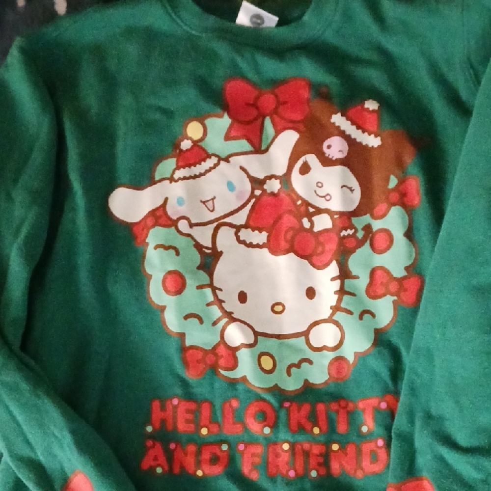 Hello Kitty Green Sweatshirt with Festive Friends